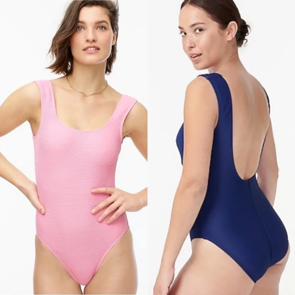 NWT J. Crew Size 24 Black Rib Square Neck One Piece Swimsuit AU931